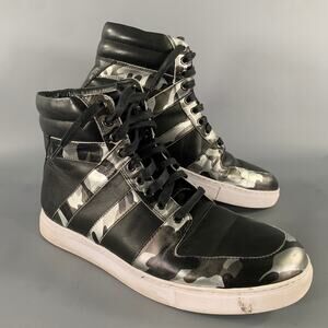 BADGLEY MISCHKA Size 12 Black Silver Camo Leather High Top Sneakers